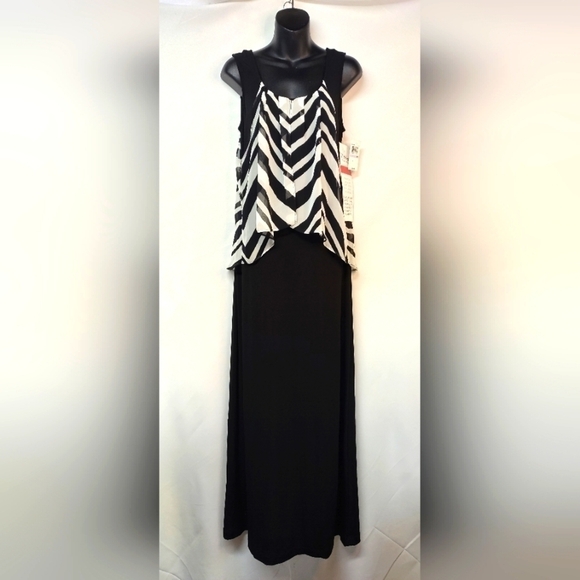 connected apparel Dresses & Skirts - Connected Apparel Black White Striped Full-length Overlay Dress Size 6 NWT